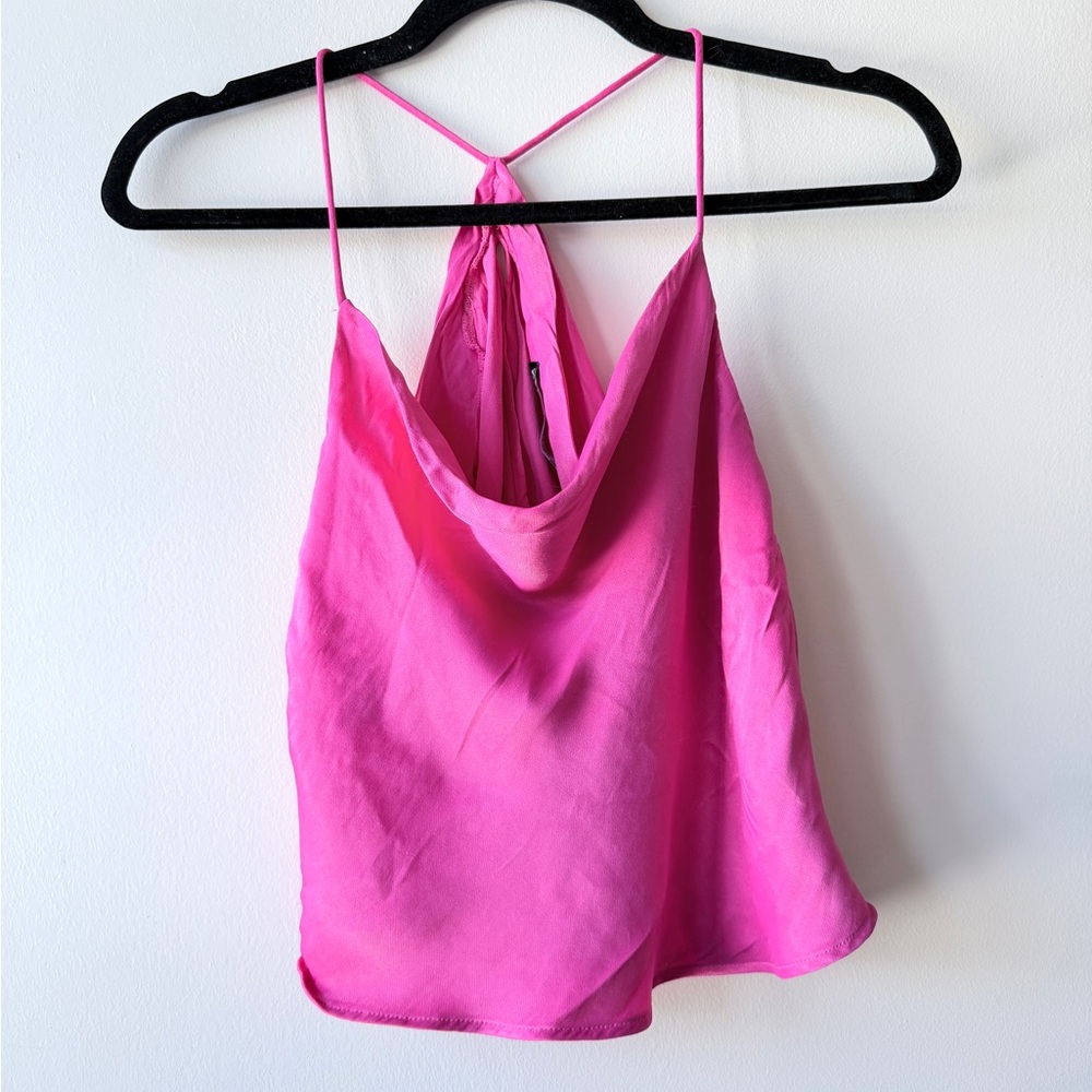 Zara Bright Pink Cowl Neck Spaghetti Strap Camisole